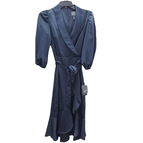 NWT Adrianna Papell Satin Crepe Dress Dark Navy Size 2 Cocktail Wedding Guest - Picture 2 of 5